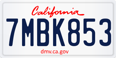 CA license plate 7MBK853