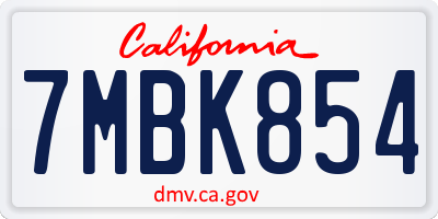 CA license plate 7MBK854
