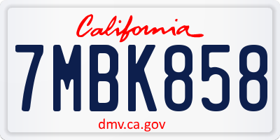 CA license plate 7MBK858