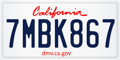 CA license plate 7MBK867
