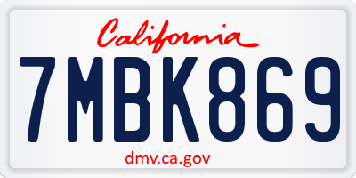CA license plate 7MBK869