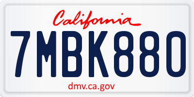 CA license plate 7MBK880