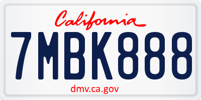 CA license plate 7MBK888