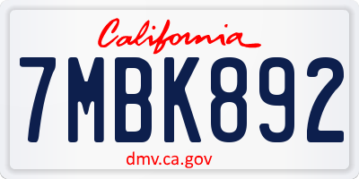CA license plate 7MBK892