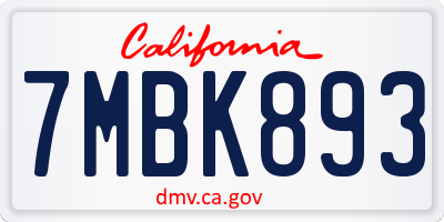 CA license plate 7MBK893