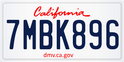 CA license plate 7MBK896