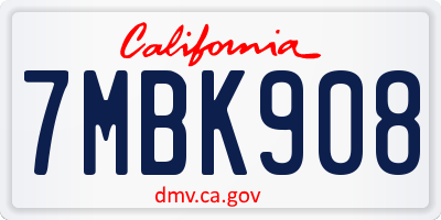 CA license plate 7MBK908