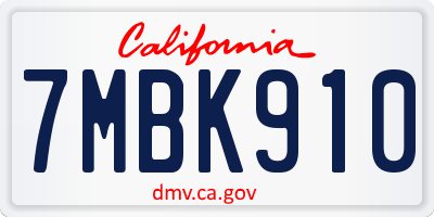 CA license plate 7MBK910