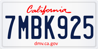 CA license plate 7MBK925