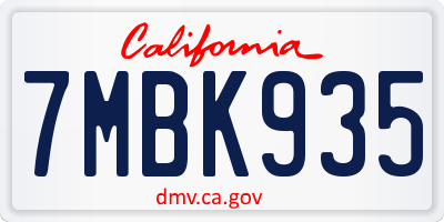 CA license plate 7MBK935
