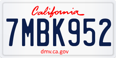 CA license plate 7MBK952