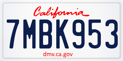 CA license plate 7MBK953