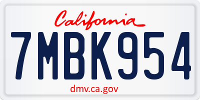 CA license plate 7MBK954