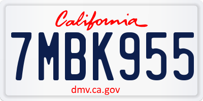 CA license plate 7MBK955