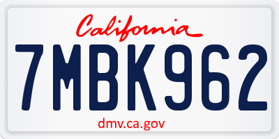 CA license plate 7MBK962