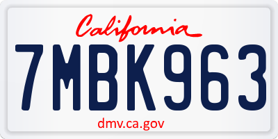 CA license plate 7MBK963