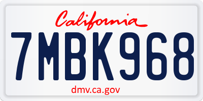 CA license plate 7MBK968