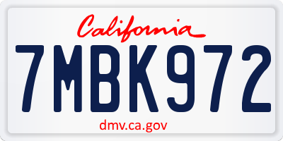 CA license plate 7MBK972