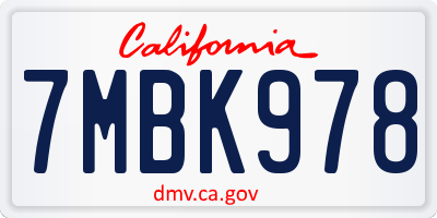 CA license plate 7MBK978