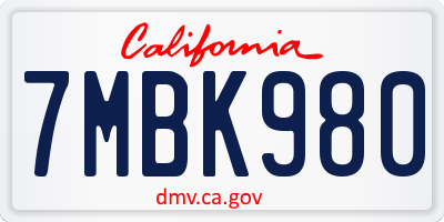 CA license plate 7MBK980
