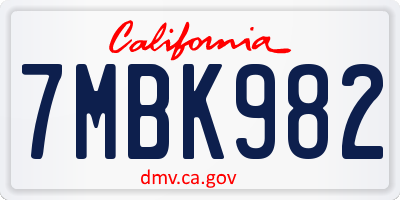 CA license plate 7MBK982