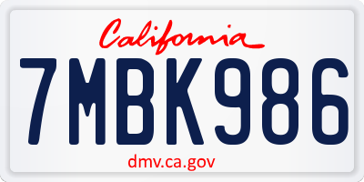 CA license plate 7MBK986