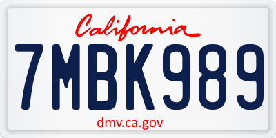 CA license plate 7MBK989