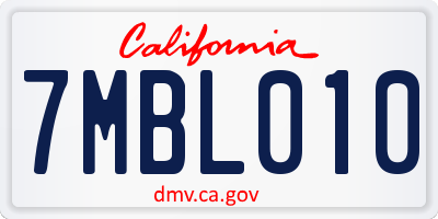 CA license plate 7MBL010
