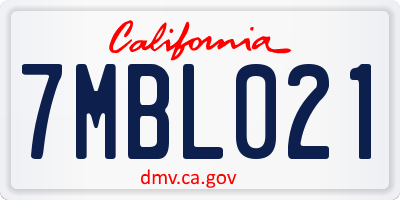 CA license plate 7MBL021