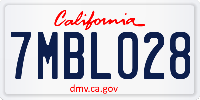 CA license plate 7MBL028