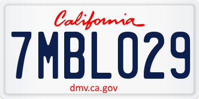 CA license plate 7MBL029