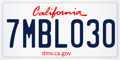 CA license plate 7MBL030