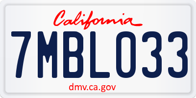 CA license plate 7MBL033