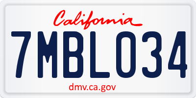 CA license plate 7MBL034