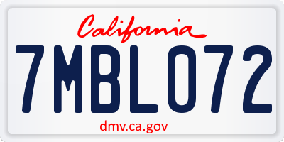 CA license plate 7MBL072