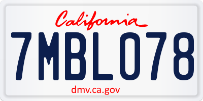 CA license plate 7MBL078