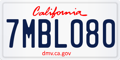 CA license plate 7MBL080