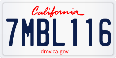 CA license plate 7MBL116