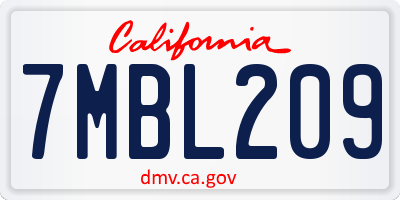 CA license plate 7MBL209