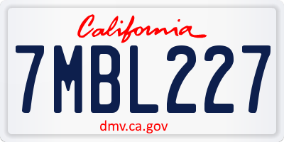CA license plate 7MBL227