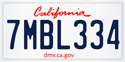 CA license plate 7MBL334