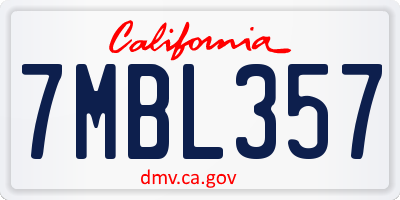 CA license plate 7MBL357