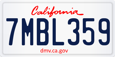 CA license plate 7MBL359