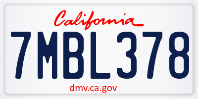 CA license plate 7MBL378