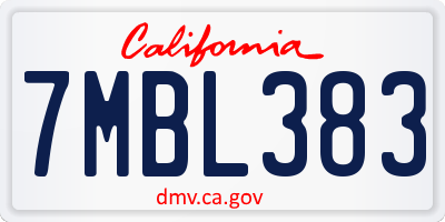 CA license plate 7MBL383