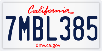 CA license plate 7MBL385