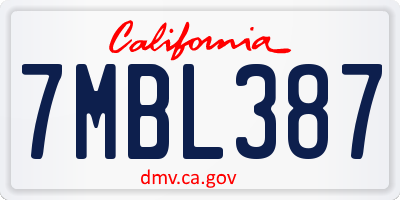 CA license plate 7MBL387