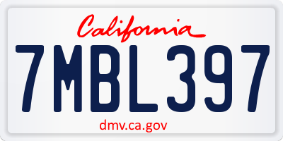 CA license plate 7MBL397