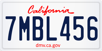 CA license plate 7MBL456