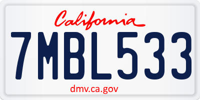CA license plate 7MBL533